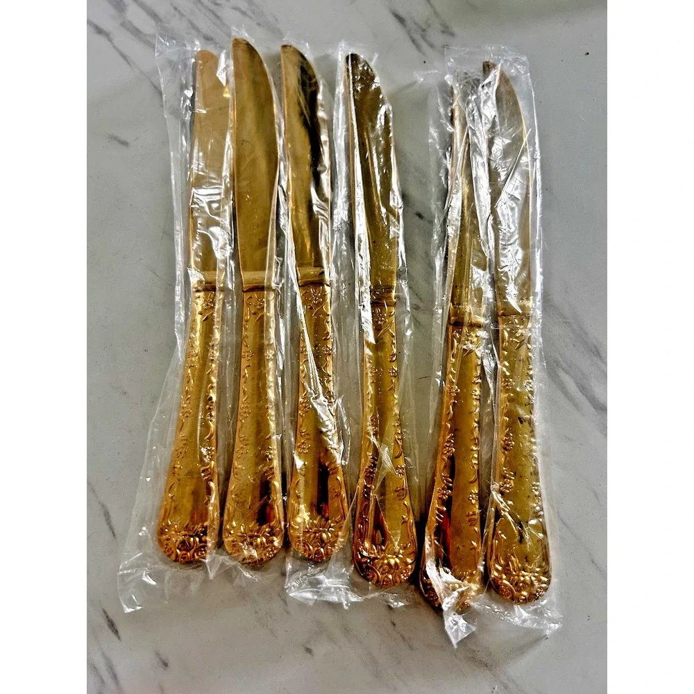 Wm Rogers & Son Dinner Butter Knife Knives Lot of 6 Enchanted Rose Gold Plated A